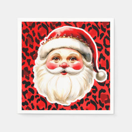 Guardanapo De Papel Red Leopardo Imprime Retro Papai Noel Natal