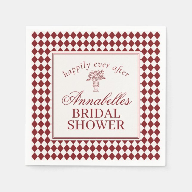 Guardanapo De Papel Red Merlot Harlequin Checkered Bridal Shower (Frente)