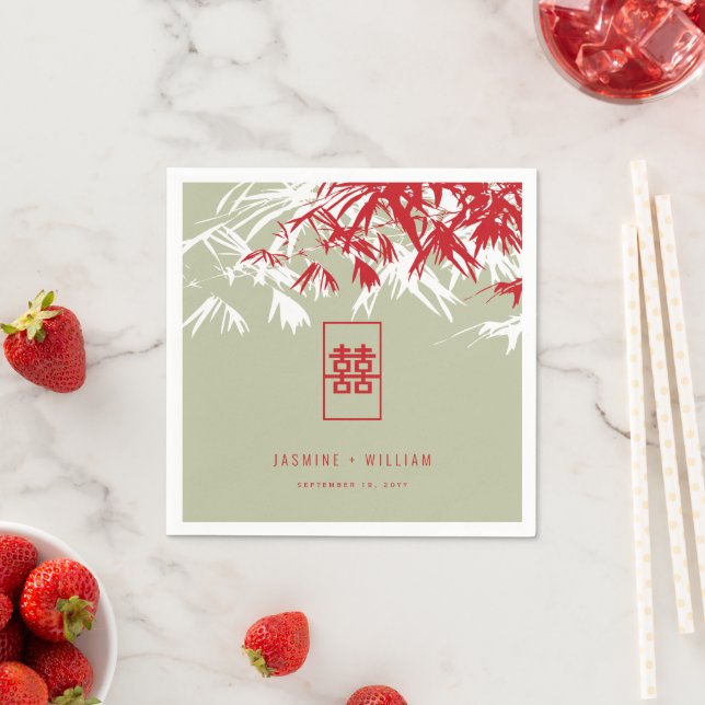 Guardanapo De Papel Red/Moss Bamboo deixa casamento duplo Xi chinês (Insitu)