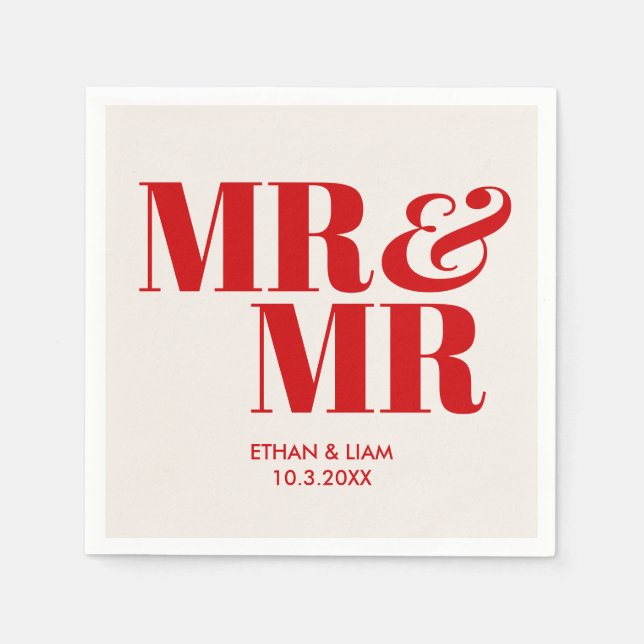 Guardanapo De Papel Red Mr & Mr. Groom Personalizou Casamento Napkins (Frente)