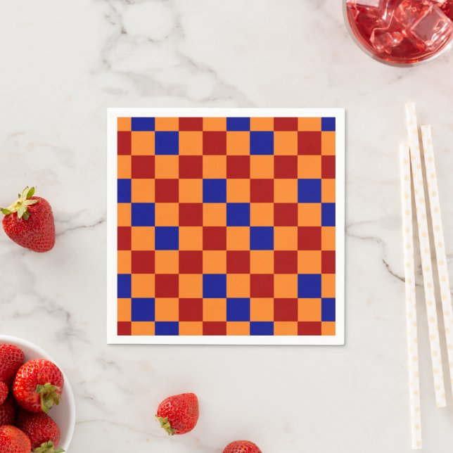 Guardanapo De Papel Red Orange Blue Checkered Pattern Design  (Insitu)