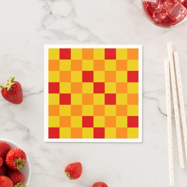 Guardanapo De Papel Red Orange Yellow Checkered Pattern Design  (Insitu)