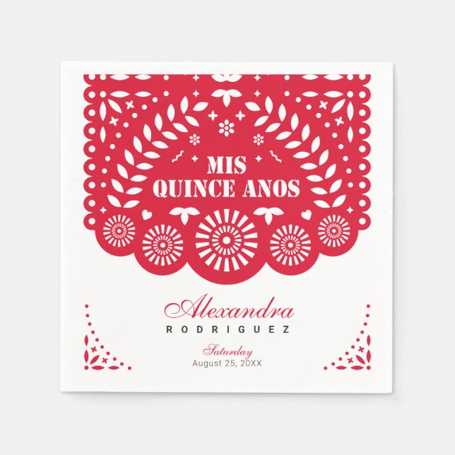 Guardanapo De Papel Red Papel Picado Mis Quince Años (Frente)