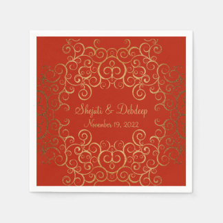 Guardanapo De Papel Red Paper Napkins with Elegant Swirls