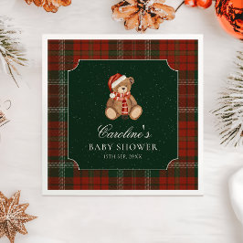 Guardanapo De Papel Red Plaid Teddy Bear Christmas Baby Shower Napkins