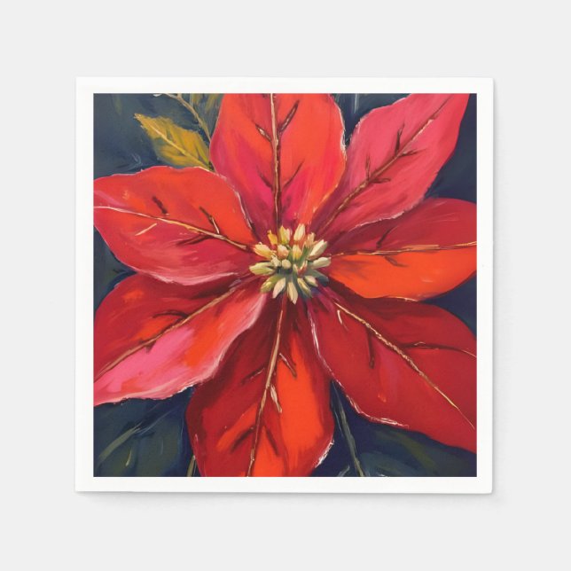 Guardanapo De Papel Red Poinsettia Christmas Flower Painted (Frente)