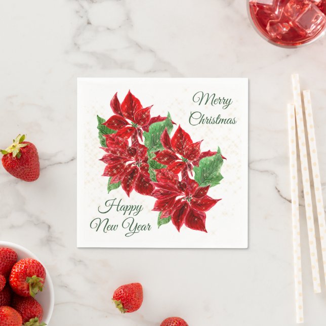 Guardanapo De Papel Red Poinsettia Confetti — Papel de Natal Napkins (Insitu)