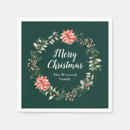 Guardanapo De Papel Red Poinsettia Wreath Feliz Natal