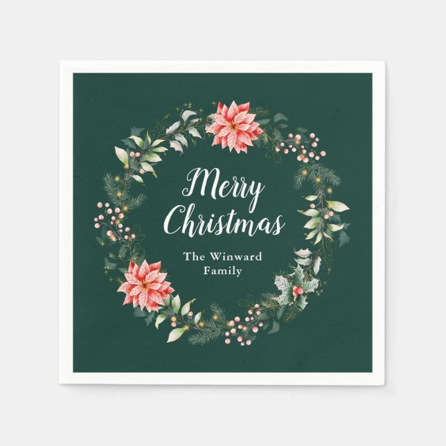 Guardanapo De Papel Red Poinsettia Wreath Feliz Natal (Frente)