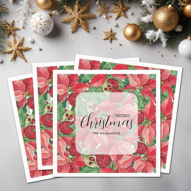 Guardanapo De Papel Red Poinsettias Natal (Red Poinsettias Christmas Cocktail Napkins)