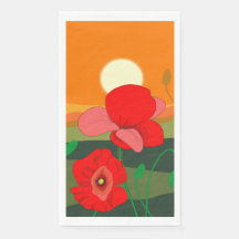 Red Poppy Meadow na Ilustração Sunset