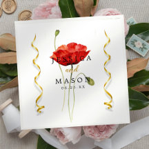 Red Poppy Script Casamento Cocktail Napkins