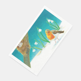 Guardanapo De Papel Red Robin Bird e Snowdrops Ilustração