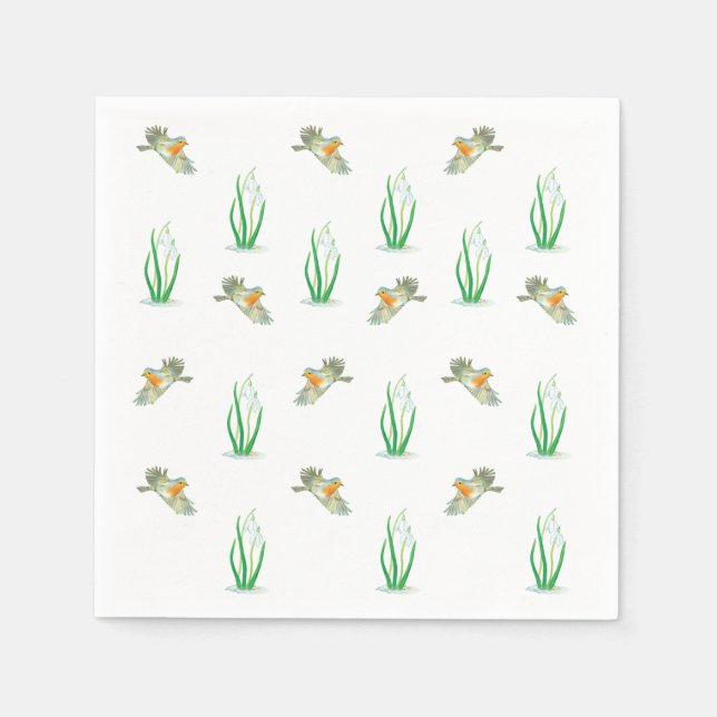 Guardanapo De Papel Red Robin Birds & Snowdrots Playful Primavera Patt (Frente)