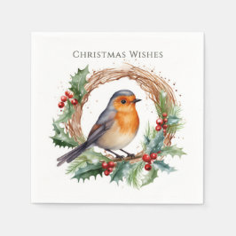 Guardanapo De Papel Red Robin Holly Wreath Natal