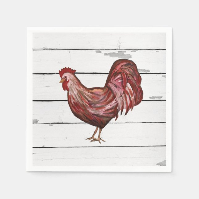 Guardanapo De Papel Red Rooster Barnyard Party Farmhouse Estilo (Frente)