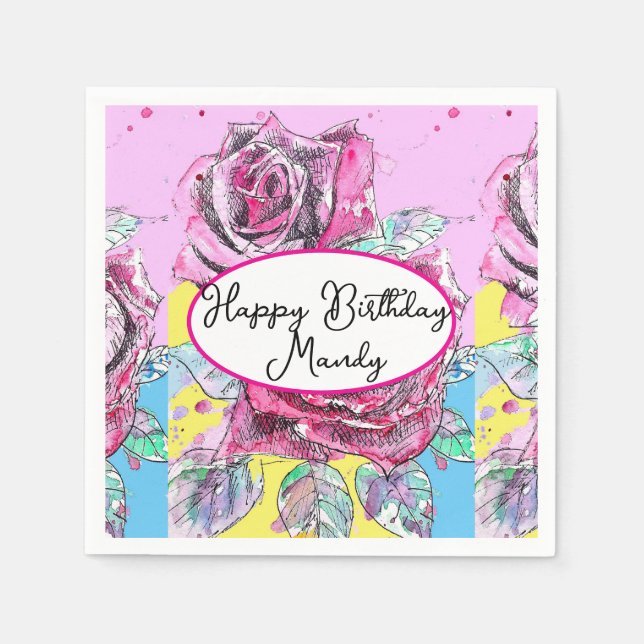 Guardanapo De Papel Red Rose Roses Pink flower Birthday Womens (Frente)