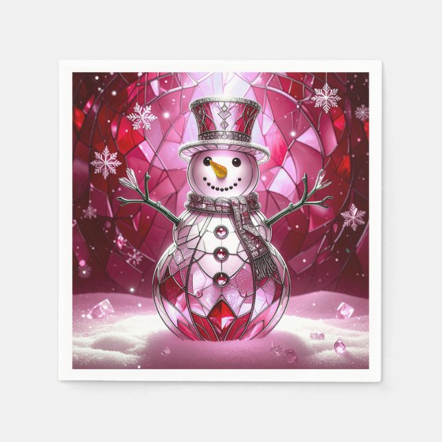 Guardanapo De Papel Red Snowman Snowflakes Holiday Napkin (Frente)
