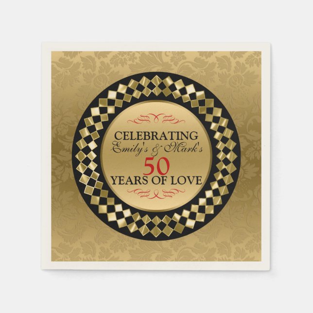 Guardanapo De Papel Red Swirls Dourado Damask (Frente)