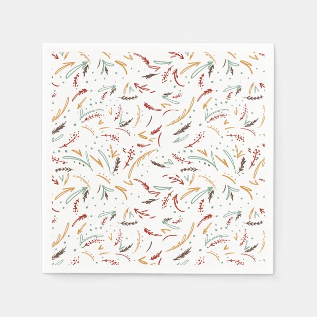 Guardanapo De Papel Red Teal & Brown Leaves e Berry Holiday (Frente)