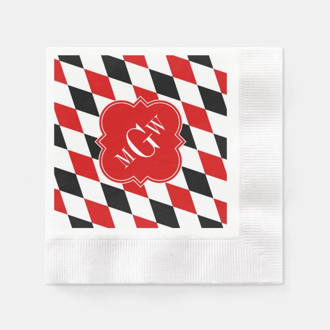 Guardanapo De Papel Red What Black Harlequin Red Quatrefoil 3 Monogram (Frente)
