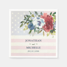 Guardanapo De Papel Red White Blue Floral EUA Flag Watercolor Weding
