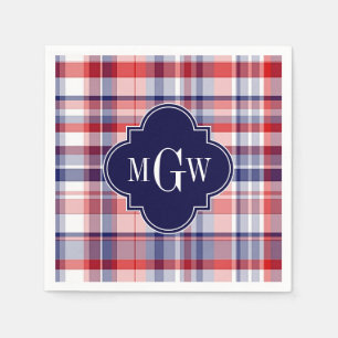 Guardanapo De Papel Red White Blue Preppy Madras Monograma