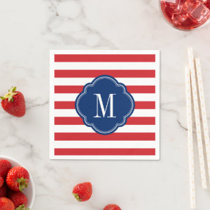 Guardanapo De Papel Red White e Blue Patriotic Stripes Monograma