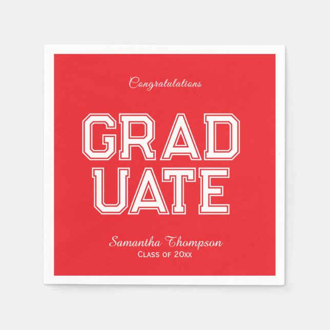 Guardanapo De Papel Red & White Graduation Party Napkins Customizable (Frente)