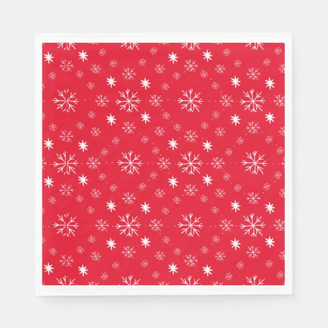 Guardanapo De Papel Red With White Snowflakes Paper Plate (Frente)