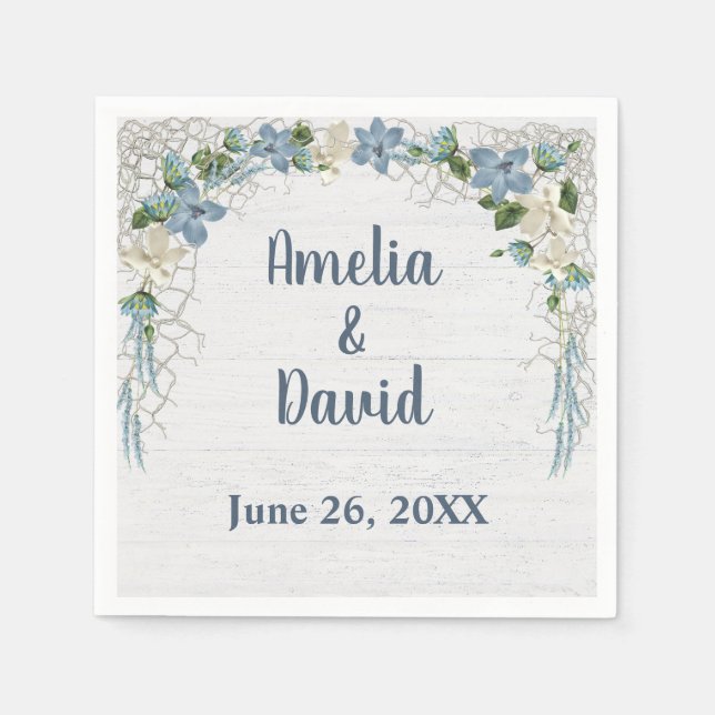 Guardanapo De Papel Rede Náutica De Casamento Na Madeira Whitewash (Frente)