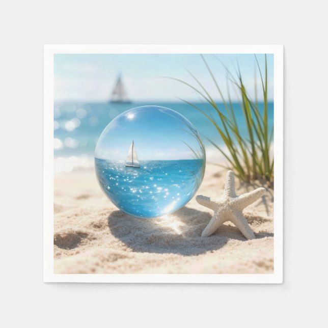 Guardanapo De Papel Reflexo do Oceano em uma Bola de Lente (Frente)