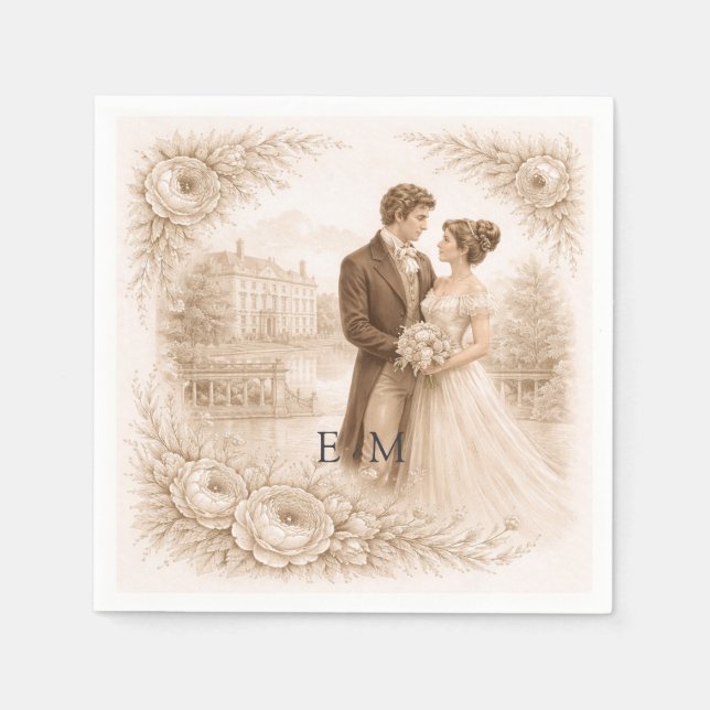 Guardanapo De Papel Regency Botanical Engraving Wedding  (Frente)