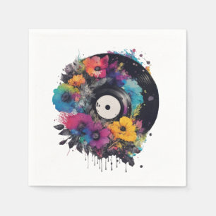 Guardanapo De Papel Registro de vinilo com flores coloridas