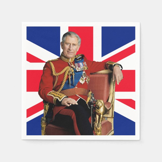 Guardanapo De Papel Rei Charles III com bandeira britânica (Frente)