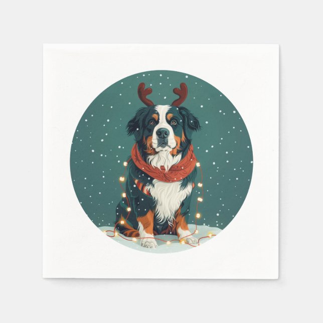 Guardanapo De Papel Reindeer Bernese Mountain Dog de Natal (Frente)