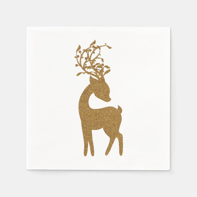 Guardanapo De Papel Reindeer de Natal Glitter Dourado (Frente)