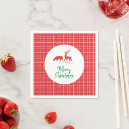 Guardanapo De Papel Reindeer Felry Natal Red White Twill Xadrez