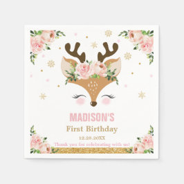 Guardanapo De Papel Reindeer Floral Snowflakes Aniversário de Natal