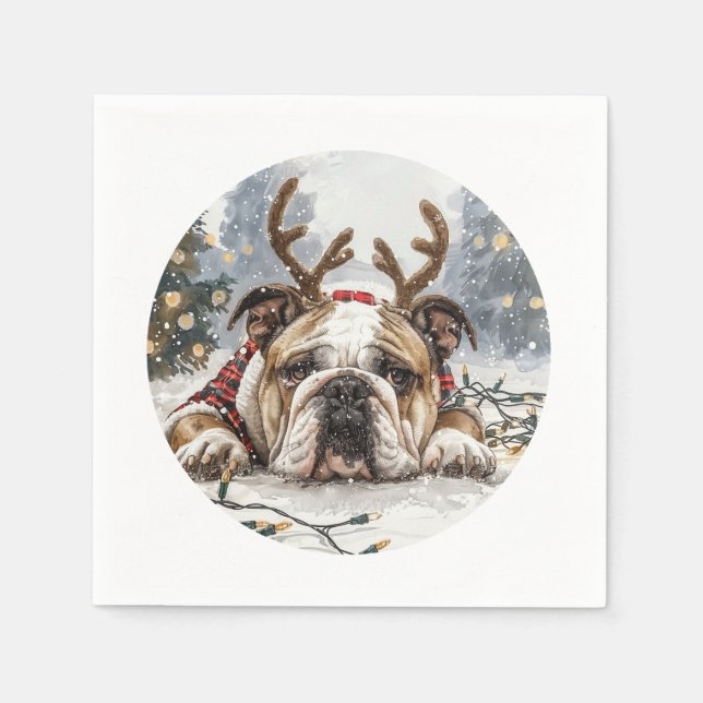 Guardanapo De Papel Reindeer para Bulldog em Inglês de Natal (Frente)