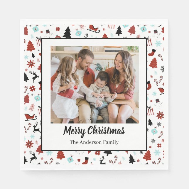 Guardanapo De Papel Reindeer Sleigh Christmas Pine Trees (Frente)