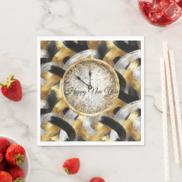 Guardanapo De Papel Relógio de Ano Novo Preto Prateado Dourado Glamour