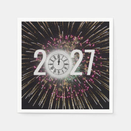 Guardanapo De Papel Relógio de Lua e Véspera de ano novo do Fireworks 