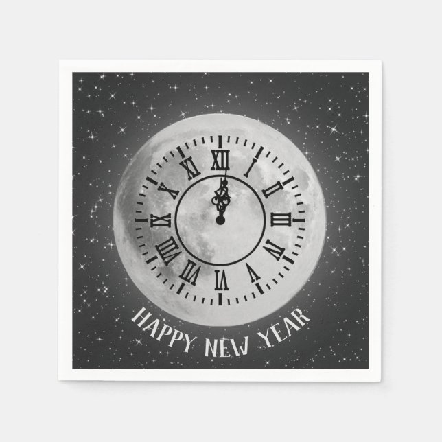 Guardanapo De Papel Relógio De Meia-Noite De Ano Na Lua (Frente)