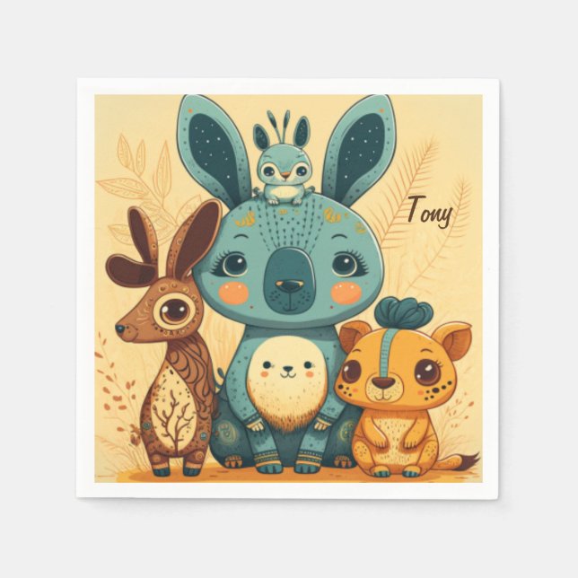 Guardanapo De Papel Relógio floral de coelho floral bonito (Frente)