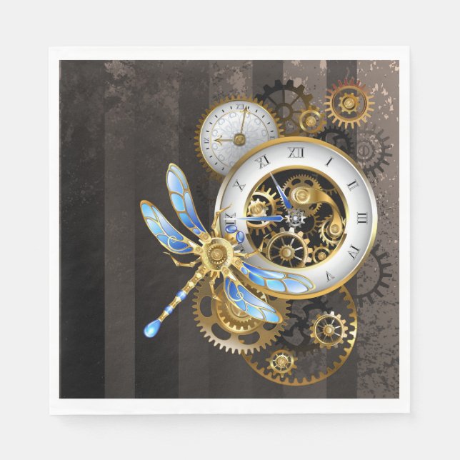 Guardanapo De Papel Relógio Steampunk com Dragonfly Mecânica (Frente)