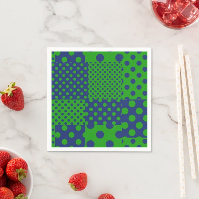 Guardanapo De Papel Remendo de Pontos Polka Verde Azul  (Insitu)