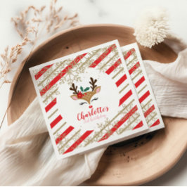 Guardanapo De Papel Rena de Natal Aniversário Dourado Flocos de Neve L