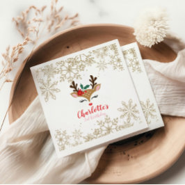 Guardanapo De Papel Rena de Natal Aniversário Flocos de Neve Dourados