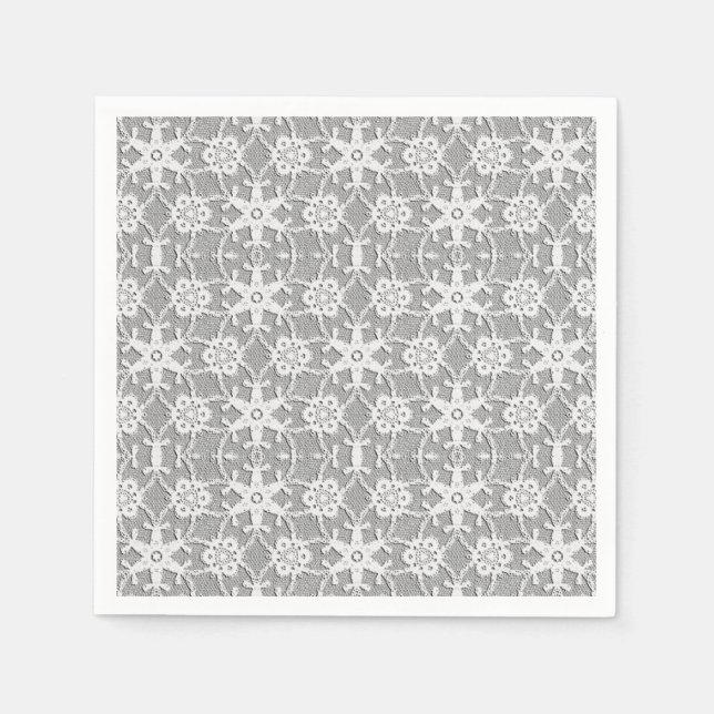 Guardanapo De Papel Renda antiga - branco e cinza prateado (Frente)
